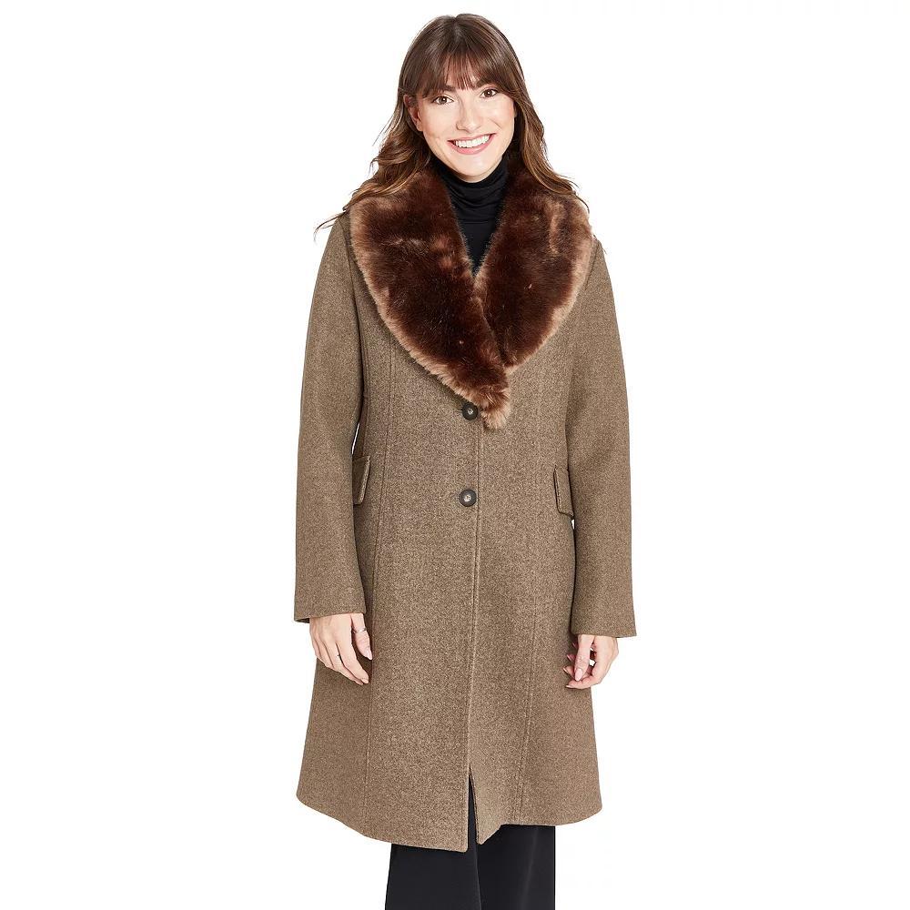 Women's Nine West Faux Fur Collar Button Front Coat, Size: Medium, Ivory Product Image