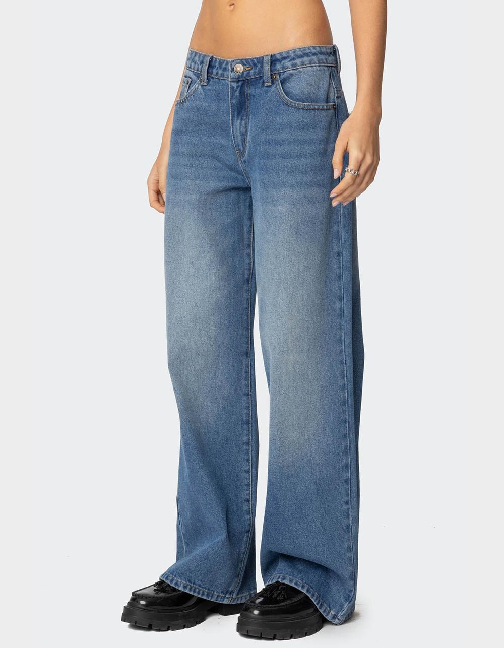 EDIKTED NYC Washed Low Rise Jeans Product Image