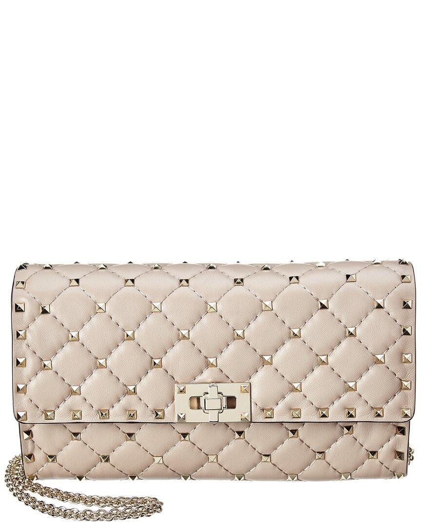 VALENTINO GARAVANI Valentino Rockstud Spike Leather Shoulder Bag In Beige Product Image