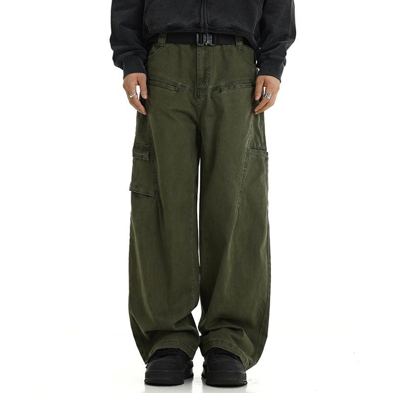 Trendy American Retro Washed Wide-Leg Cargo Logging Pants Product Image