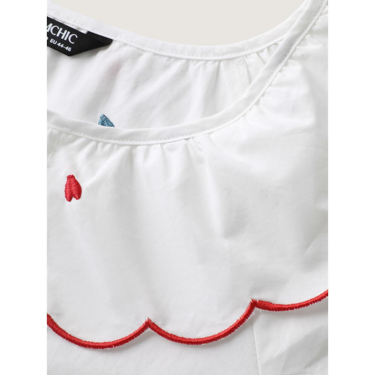 Plus Size Originalwhite Sweetheart Embroidery Doll Collar Blouse Women Short sleeve Peter Pan collar Everyday-Casual Blouses BloomChic 28/5X Product Image