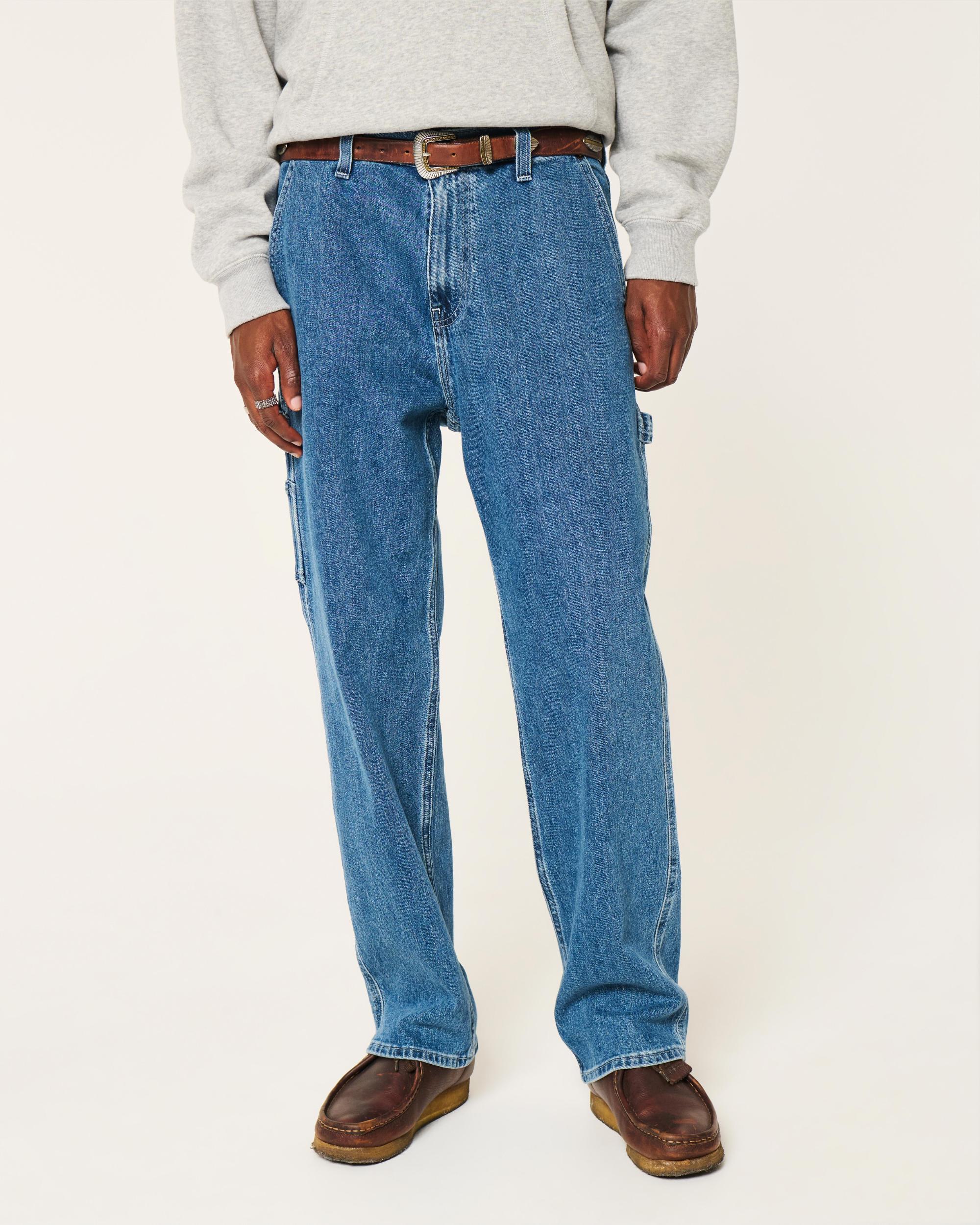 Medium Wash Baggy Cargo Jeans Product Image