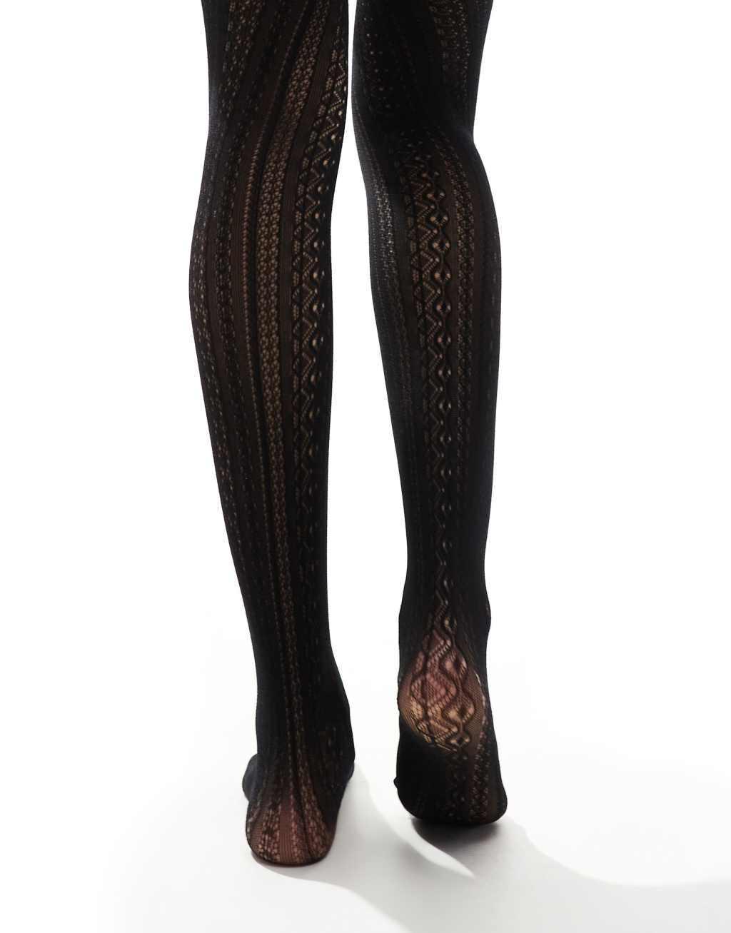 Petit Moments pointelle knit tights in black Product Image
