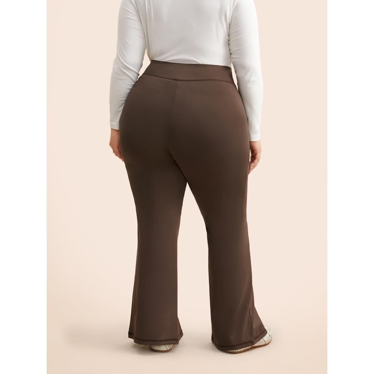 Plus Size High Stretch Split Hem Bootcut Leggings Women DarkBrown Casual High stretch Bootcut Mid Rise Everyday Leggings BloomChic 30/6X Product Image