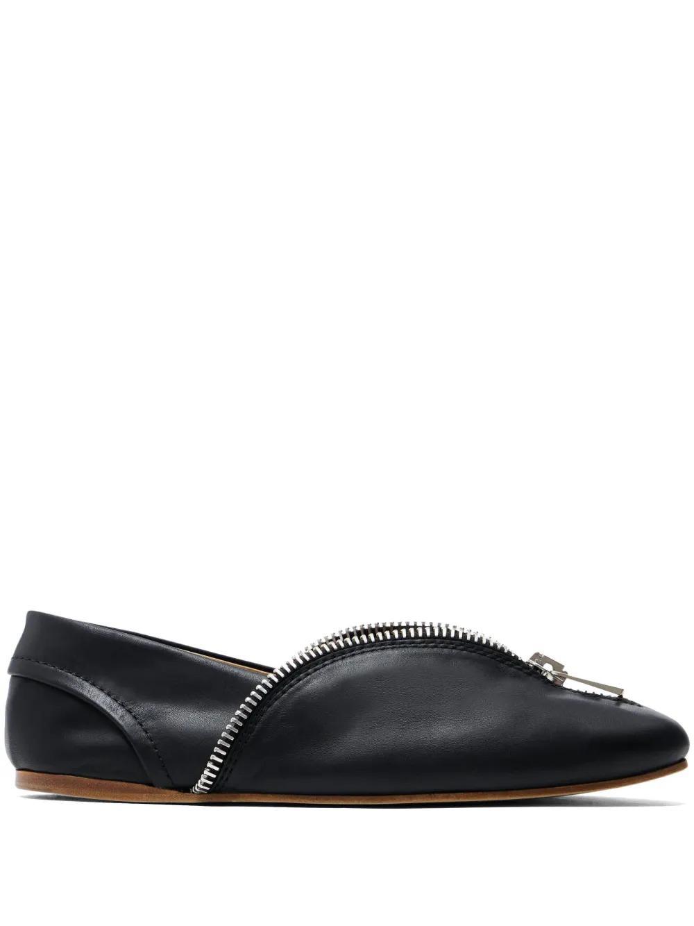 JW ANDERSON Zip-detail Leather Ballerina Flats In Black Product Image