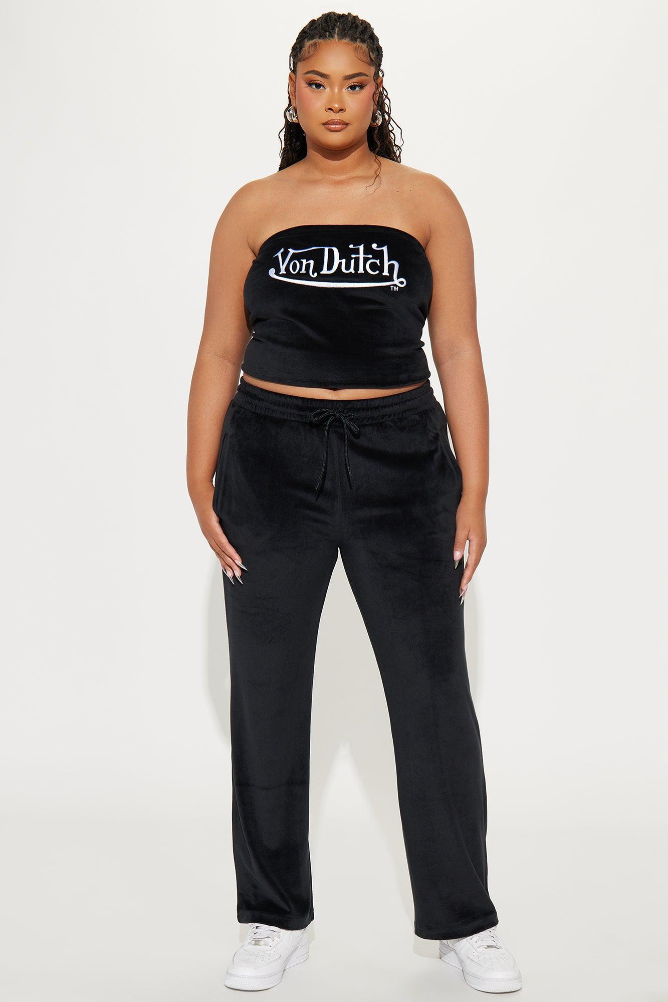 Von Dutch Velour Tube Top - Black/White Product Image