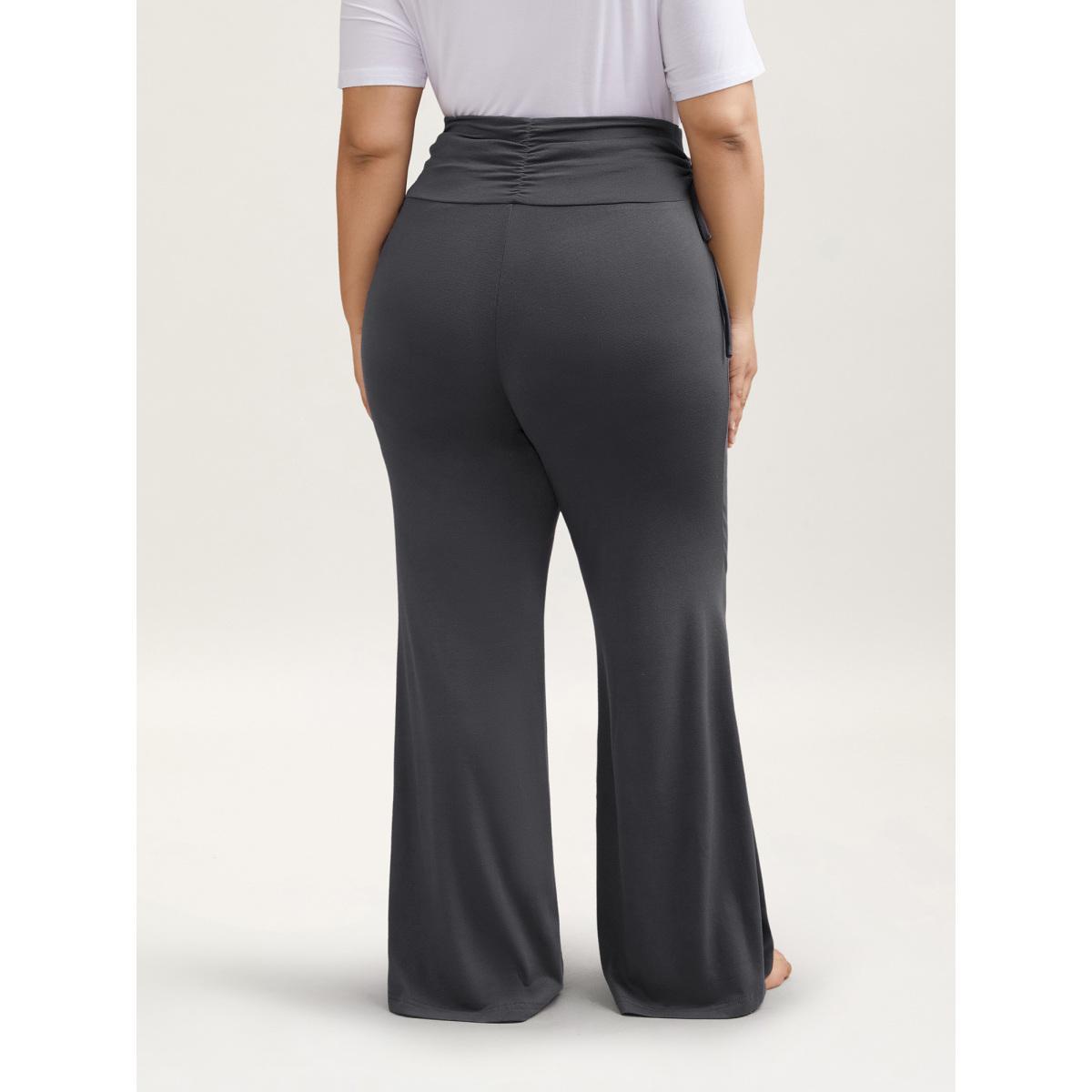 Plus Size Ruched Drawstring Midi-Waist Tight Pants Women DimGray Elegant High stretch Bootcut Mid Rise Everyday Leggings BloomChic 18-20/2X Product Image