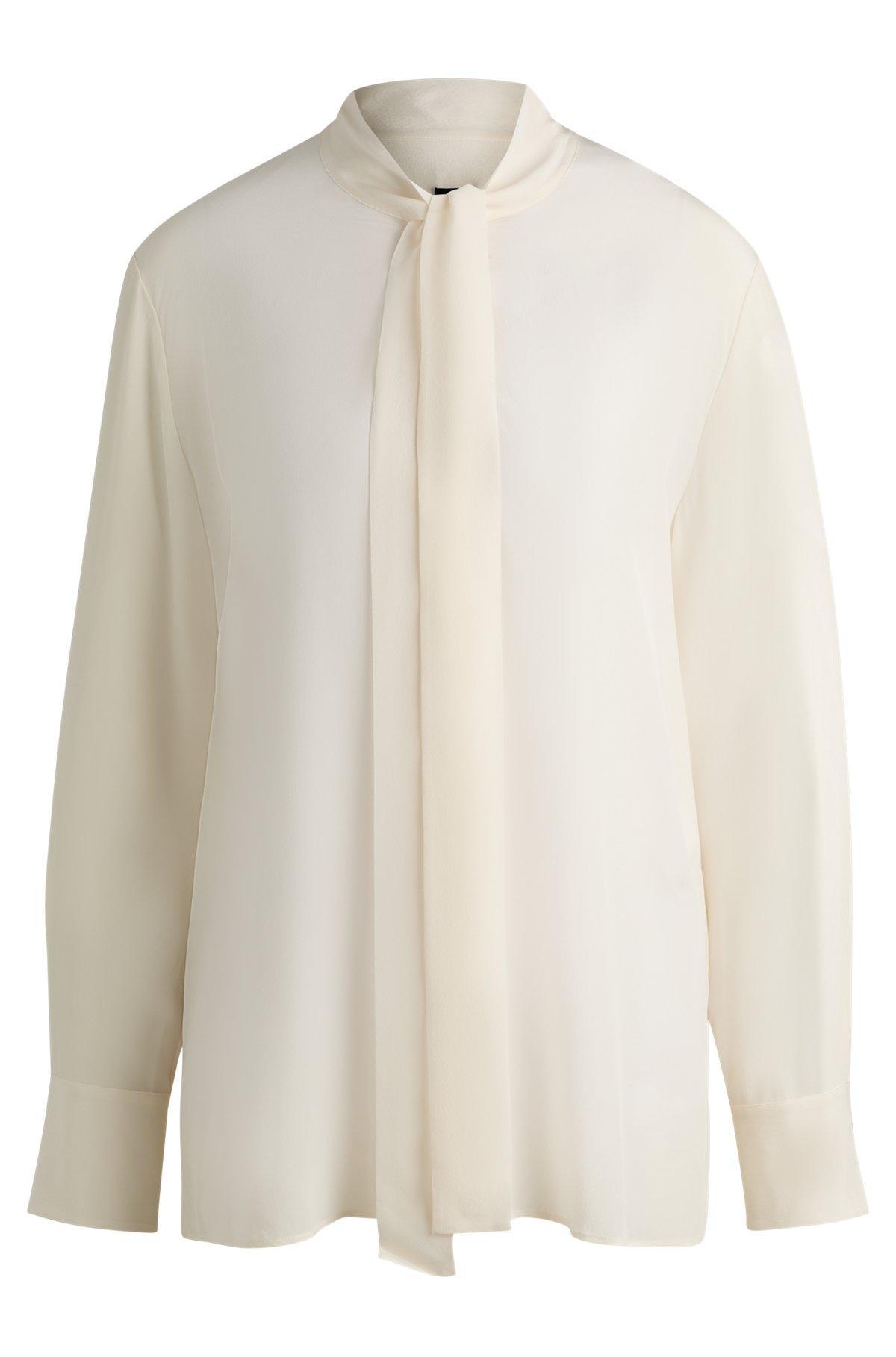 Regular-fit blouse in silk with bow-tie collar Product Image