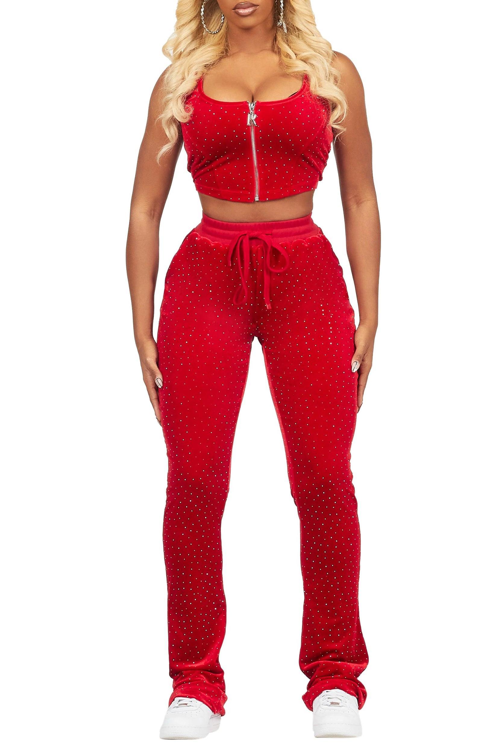 Ladenisha Red Velour Stacked Corset Trackset Female Product Image