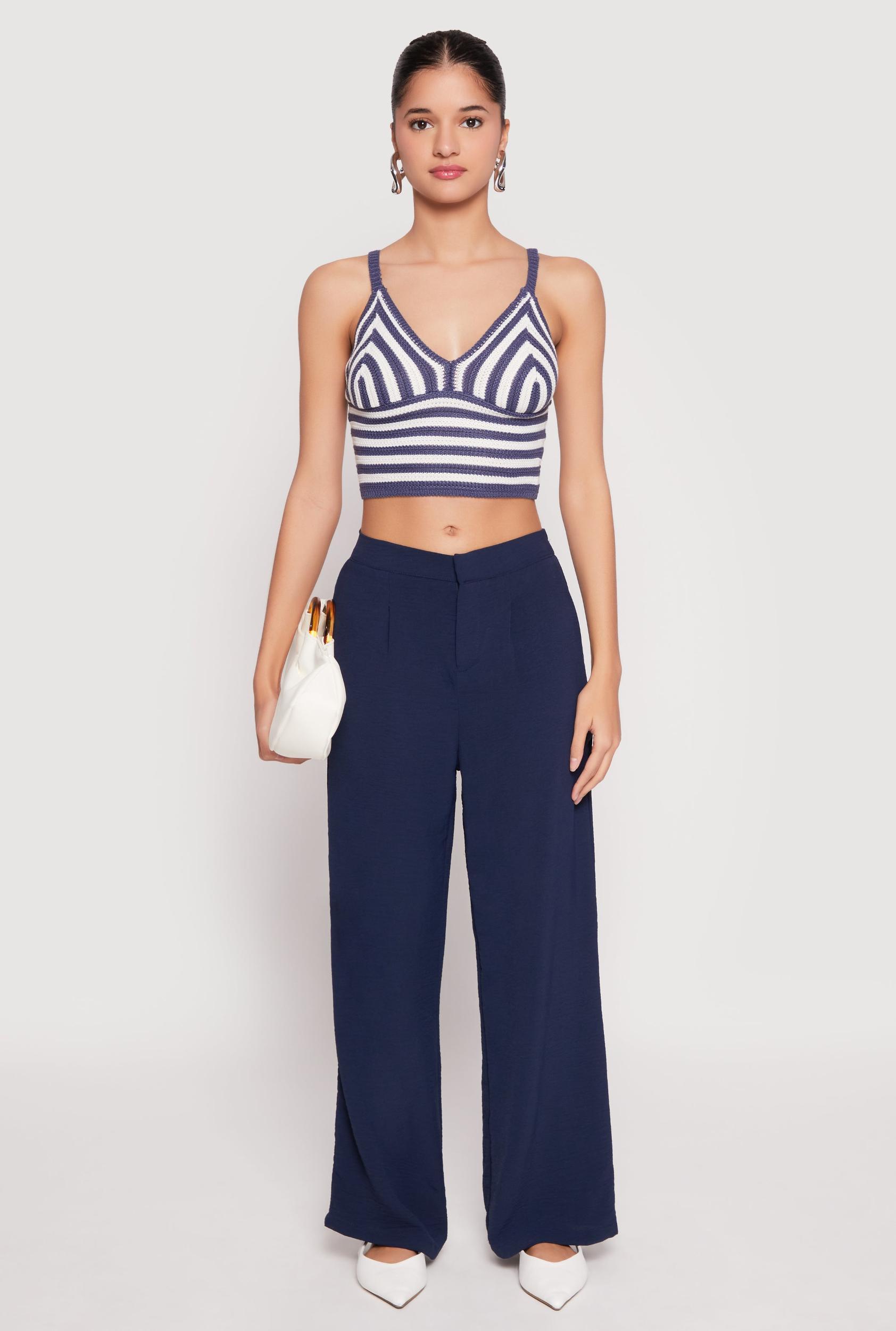 Womens Crochet Striped Crop Top Product Image
