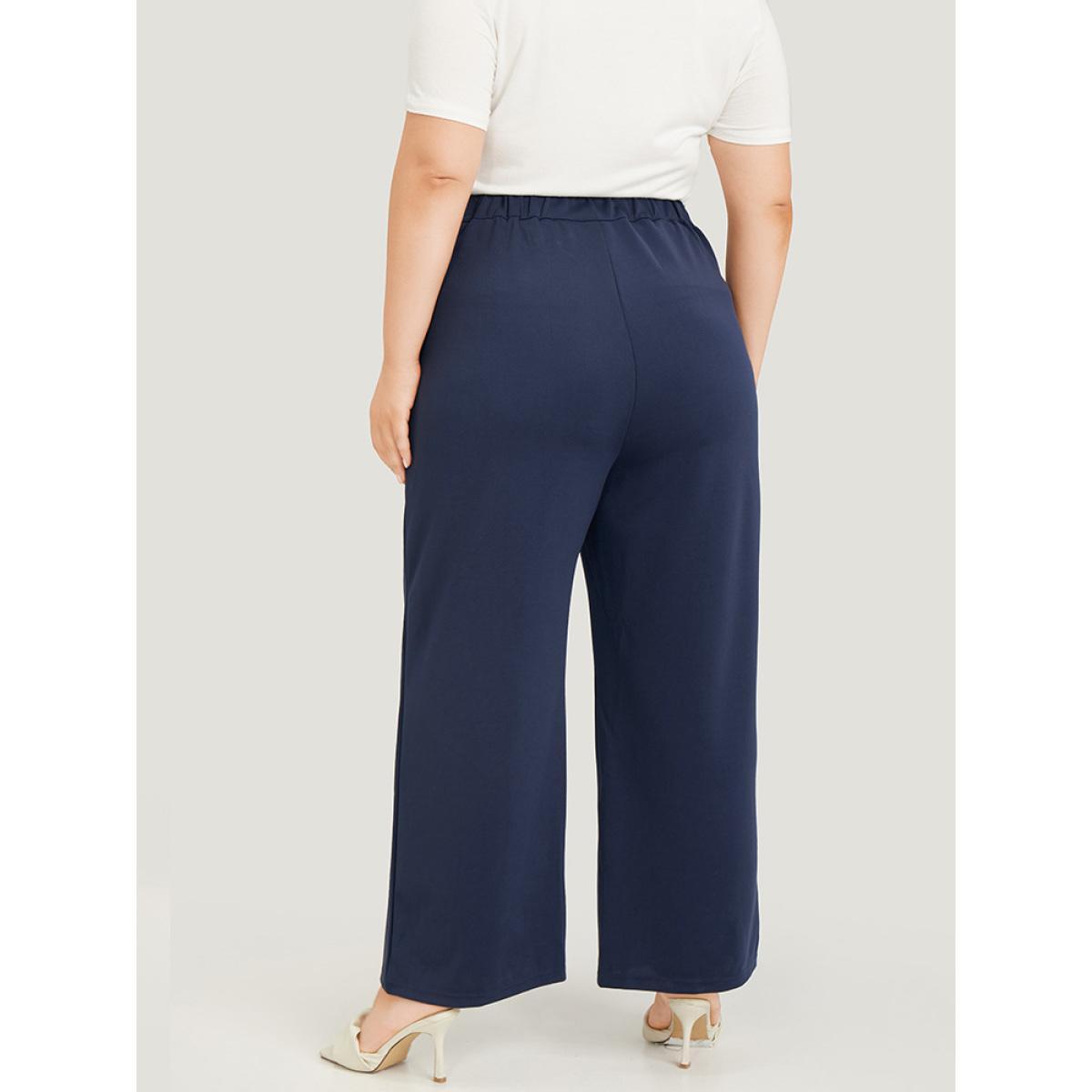 Plus Size Plain Pleated High Rise Pocket Pants Women Indigo Office High Rise Work Pants BloomChic 18-20/2X Product Image