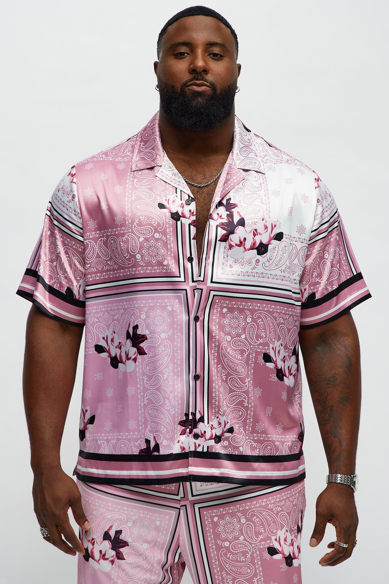 Cuban Collar Paisley Drift Short Sleeve Shirt - Pink/combo Product Image
