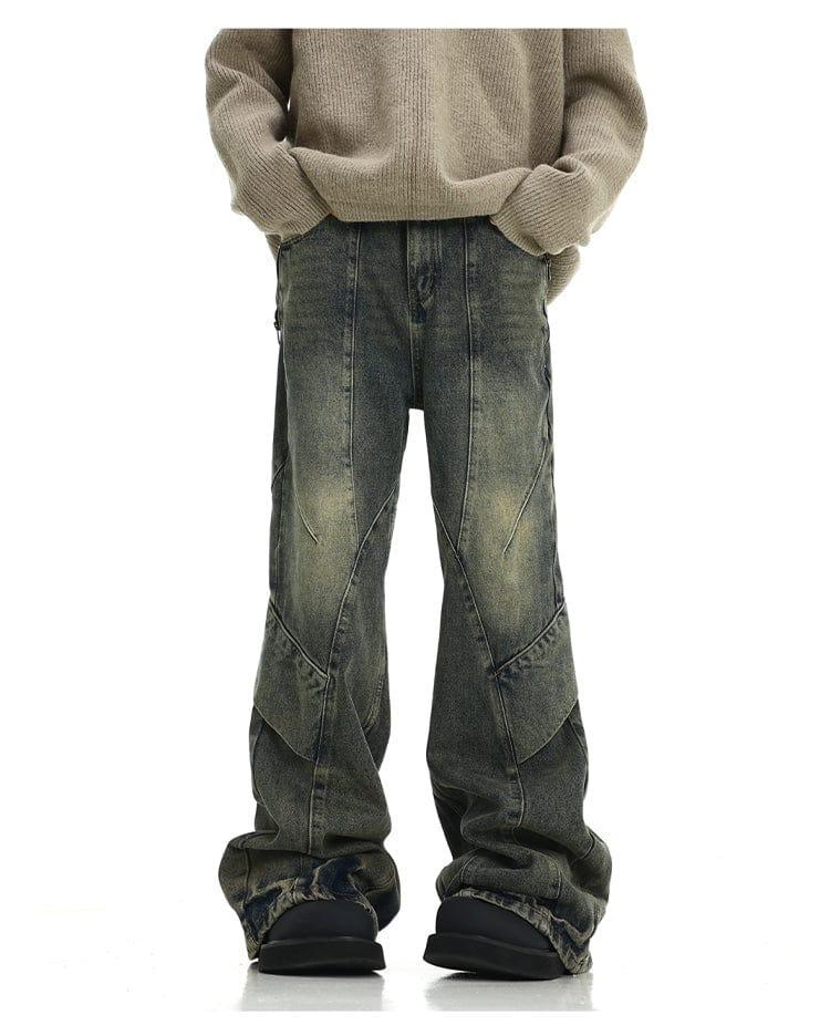 RT No. 10425 YELLOW BLUE RECONSTRUCTED BAGGY STRAIGHT JEANS Product Image