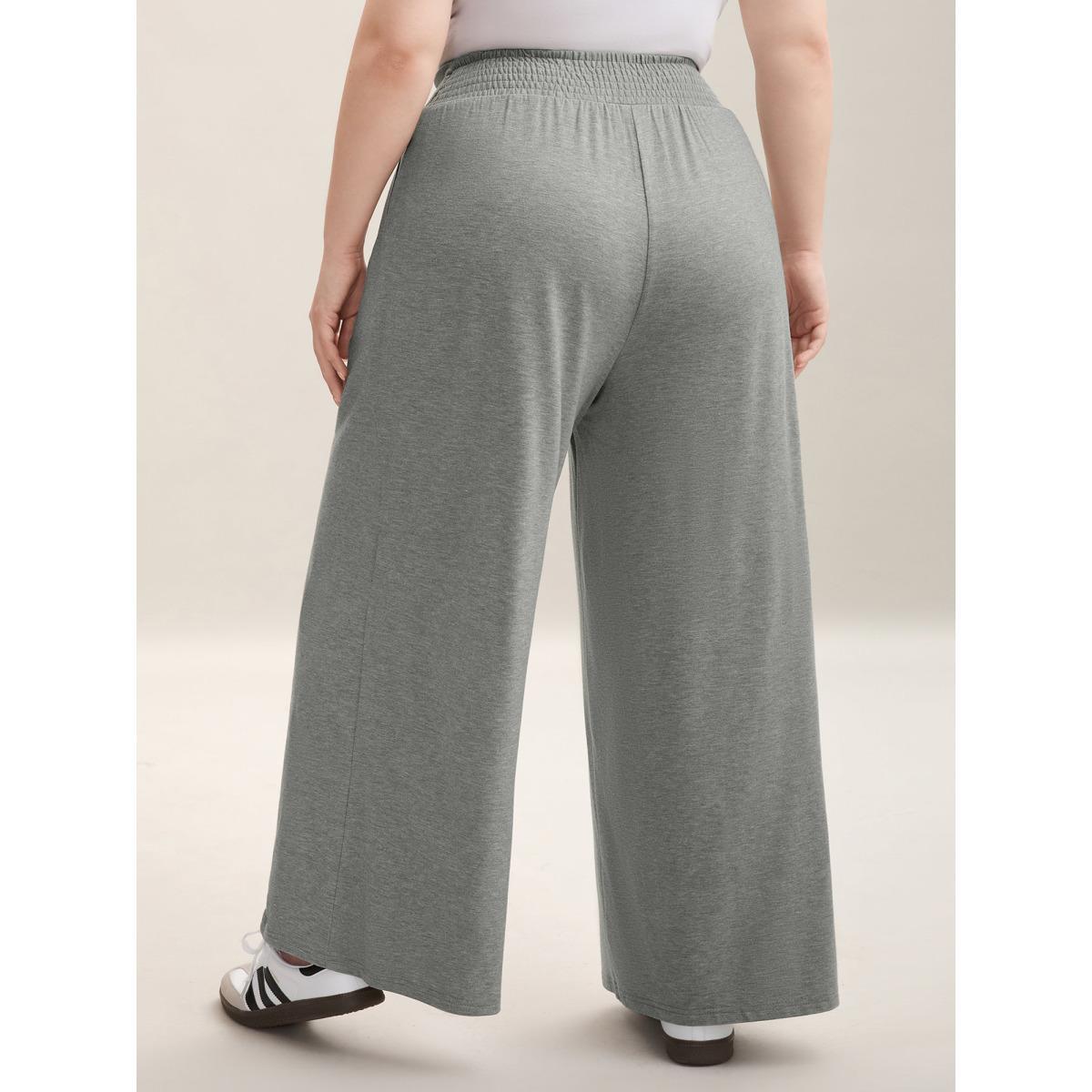 Plus Size Shirred Waist Wide Leg Pull-On Pants Women LightGray Casual Wide Leg Mid Rise Everyday Pants BloomChic 26/4X Product Image