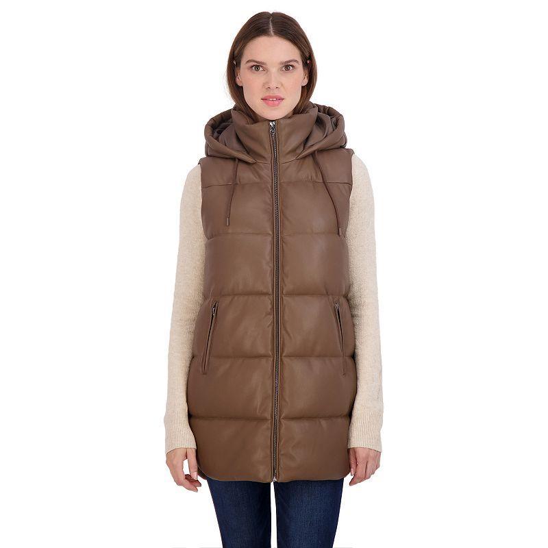 Womens Sebby Collection Faux-Leather Puffer Vest Product Image