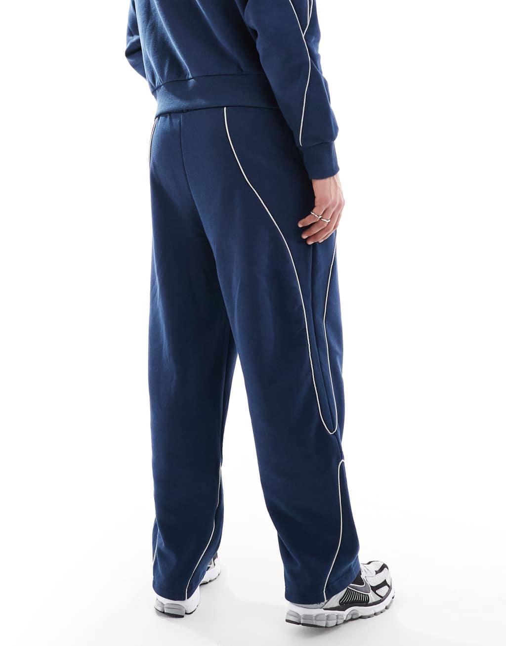 Bershka piped wide leg sweatpants in blue - part of a set Product Image