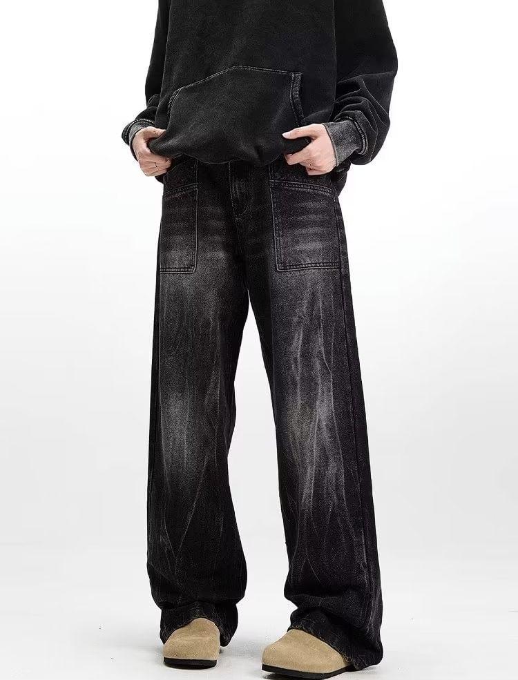 Mid Rise Washed Wide Leg Jeans Product Image