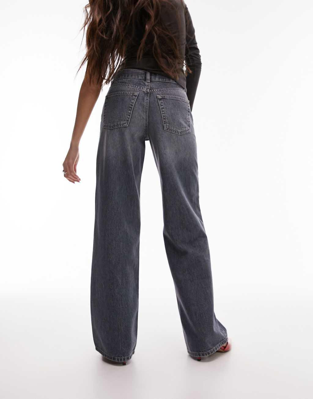 Topshop Ember low rise wide leg jeans in black  Product Image
