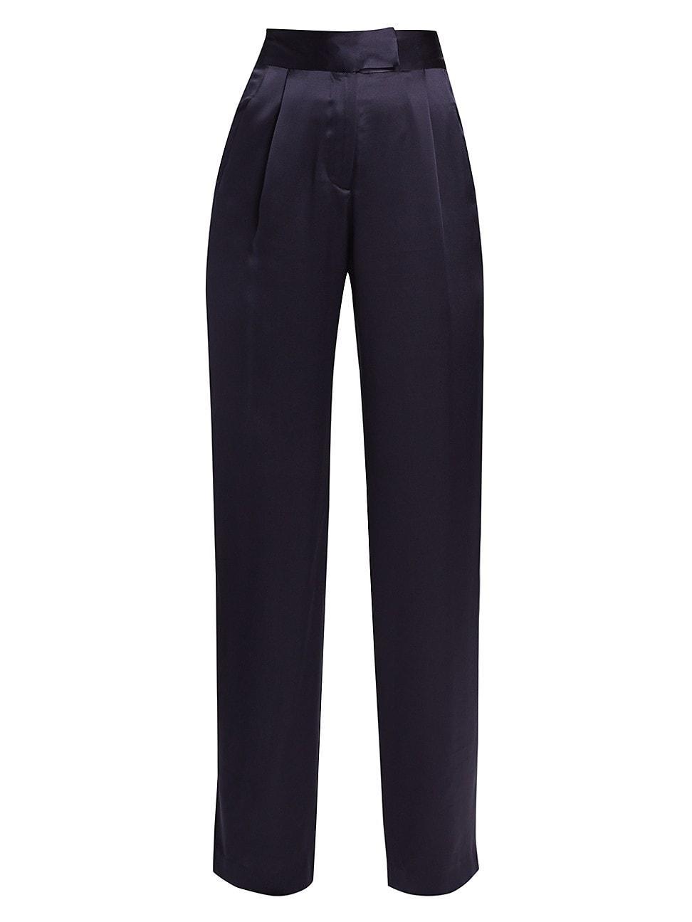 Womens Pleated Satin Wide-Leg Trousers Product Image