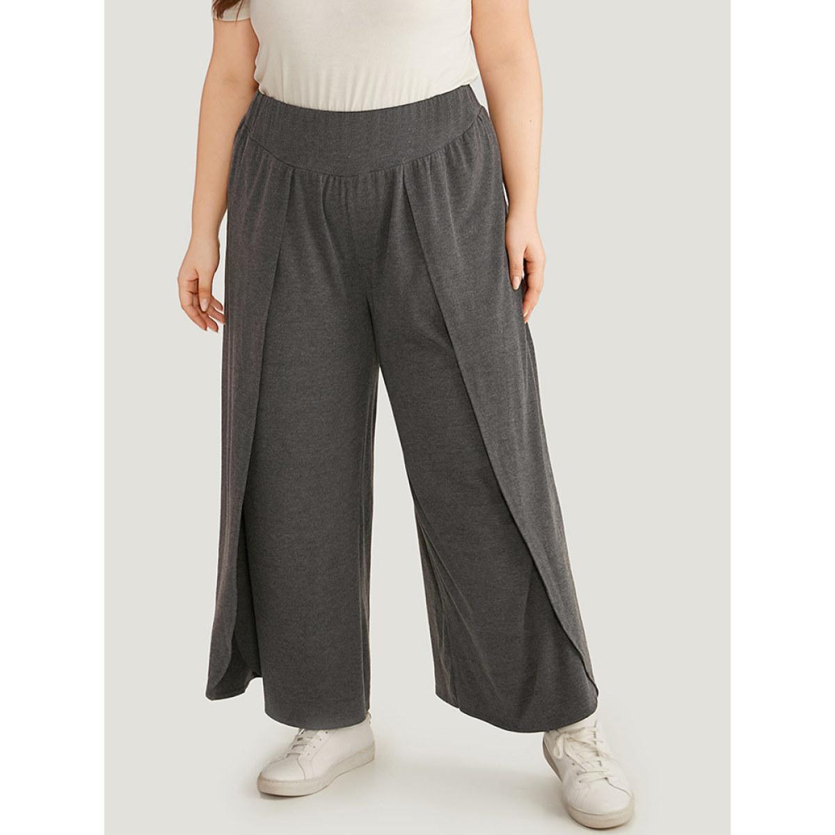 Plus Size Wideband Waist Tiered Wide Leg Pants Women DimGray Casual Wide Leg High Rise Dailywear Pants BloomChic 30/6X Product Image