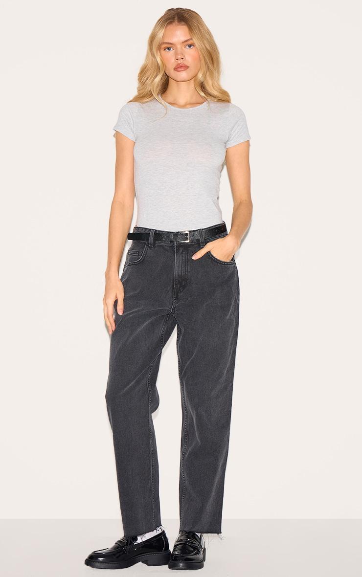Grey Marl  Basic Cotton Blend Fitted Short Sleeve Bodysuit Product Image
