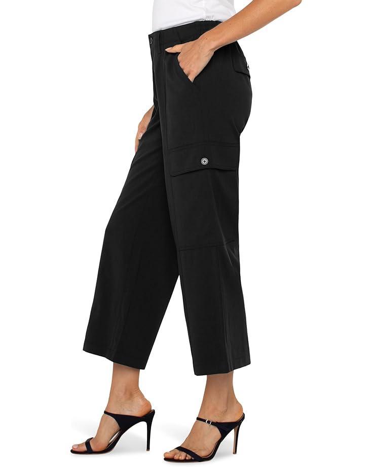 Utility Crop with Tab Hem Mid Rise Cosshatch Printed Knit in Black Crosshatch Product Image