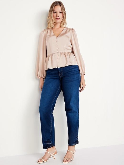 Waist-Defined Velvet Peplum Top Product Image