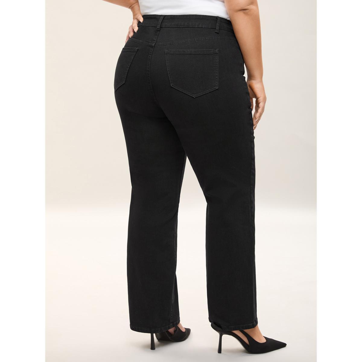 Plus Size Classic Straight-Leg High-Rise Jeans Women Denimblack Medium stretch Slanted pocket Jeans BloomChic 22/3X Product Image
