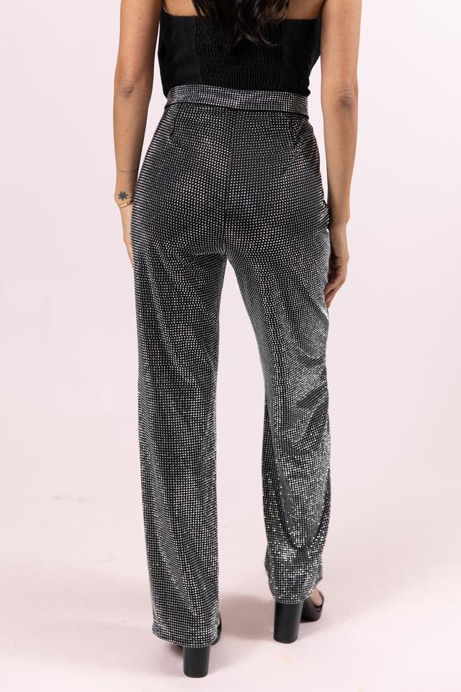 Glamorous Moments Black Rhinestone Embellished Straight Leg Pants FINAL SALE Product Image