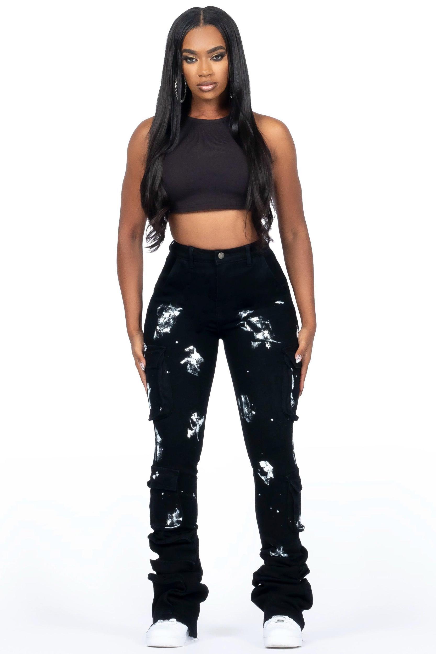 Shondrell Black Painted Super Stacked Jean Female Product Image