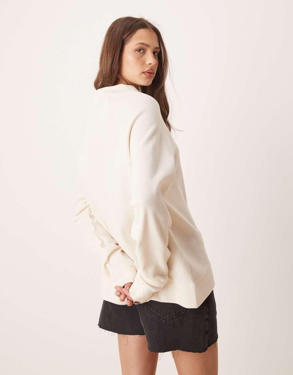 ASOS DESIGN long sleeve raglan waffle T-shirt in coconut milk Product Image