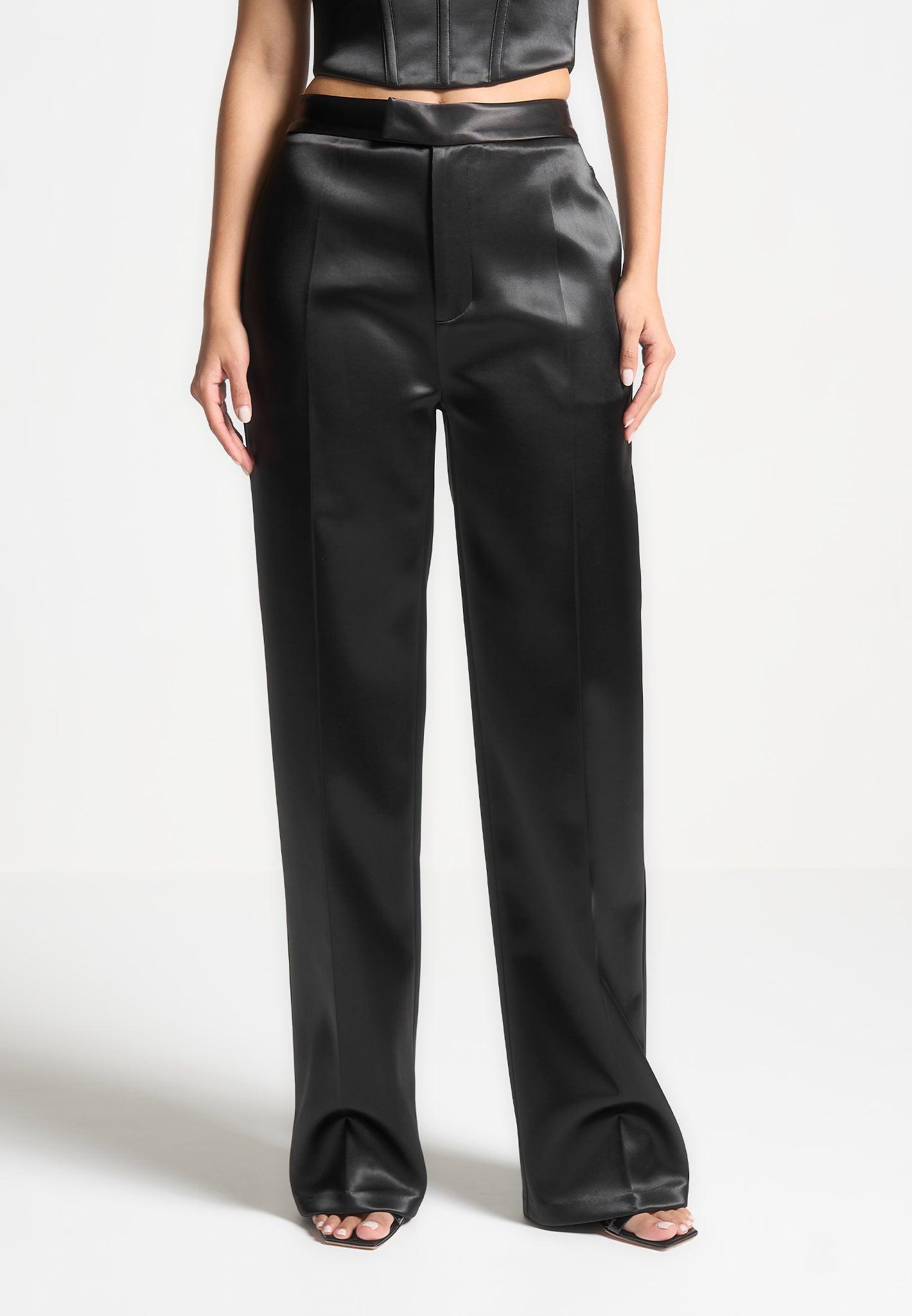 Satin Tailored Trousers - Black Female Product Image