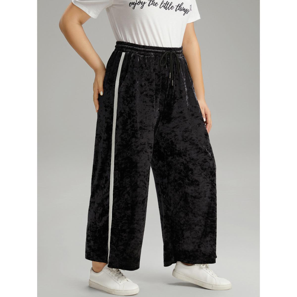 Velvet Contrast Webbing Elastic Waist Sweatpants Midnight Plus Size Women Casual Dailywear Contrast 26/4X Bloomchic Product Image