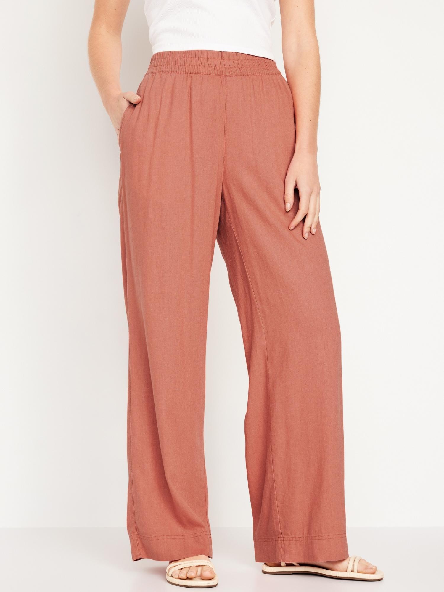 High-Waisted Linen-Blend Wide-Leg Pants Product Image