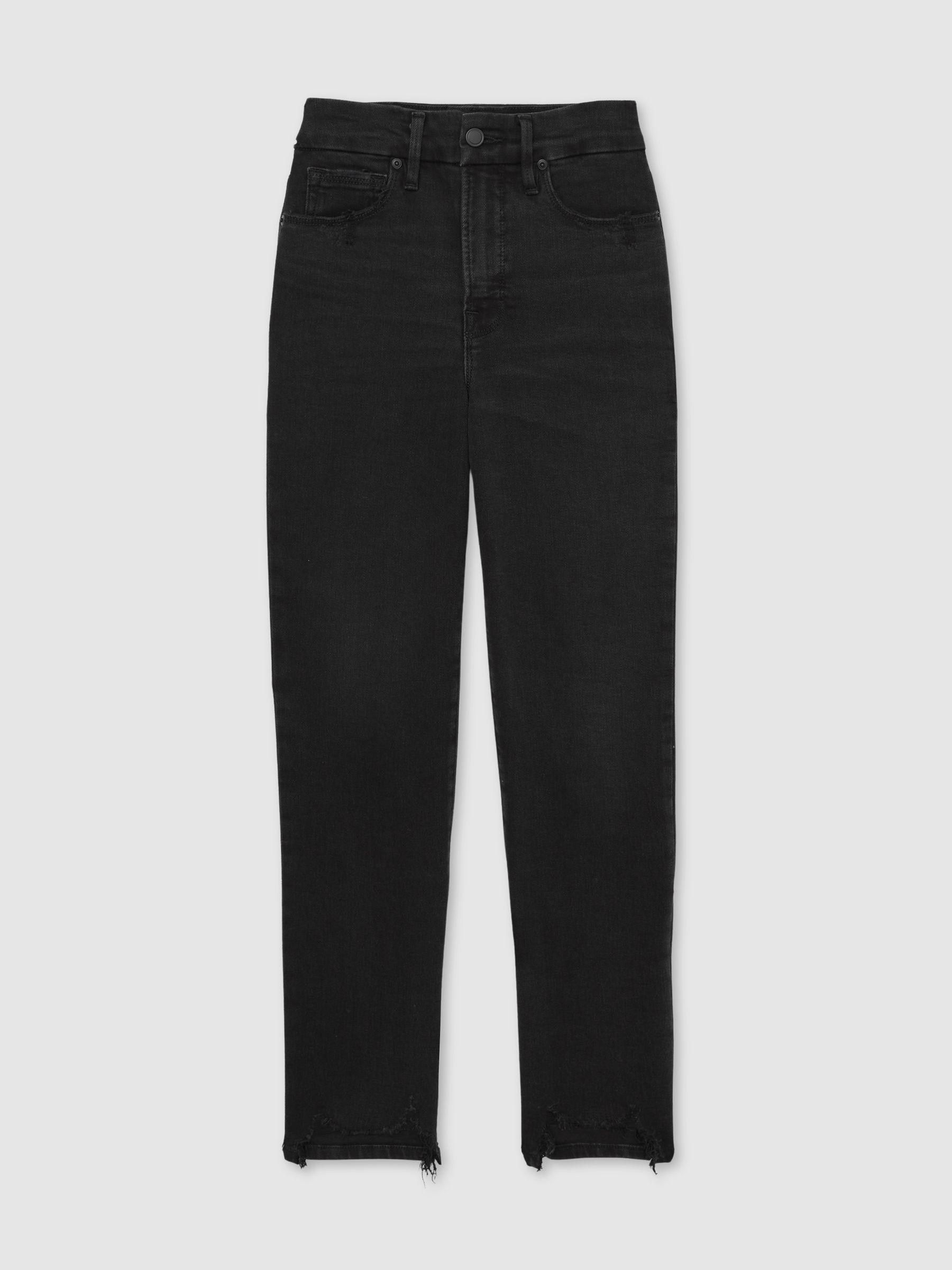 Good American Distressed-Hem Cropped Jeans in Black Product Image