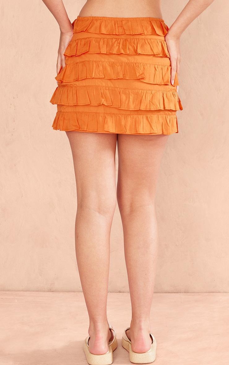 Bright Orange Cotton Poplin Multi Tiered Mini Skirt Product Image