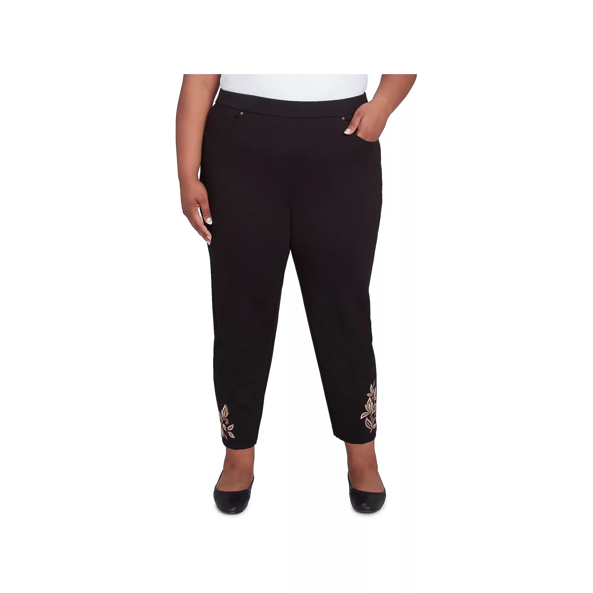 Plus Size Alfred Dunner Embroidered Leaf Short Length Pant, Womens Product Image