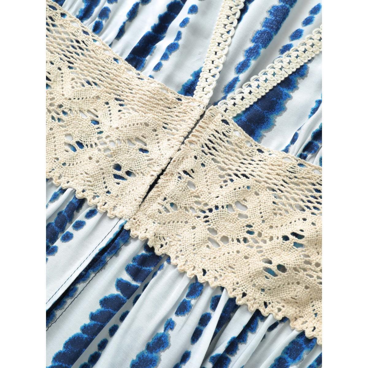 Plus Size Tie Dye Guipure Lace Waist Trim Kimono Women Blue Resort Tie Dye Vacation Kimonos BloomChic 10/M Product Image