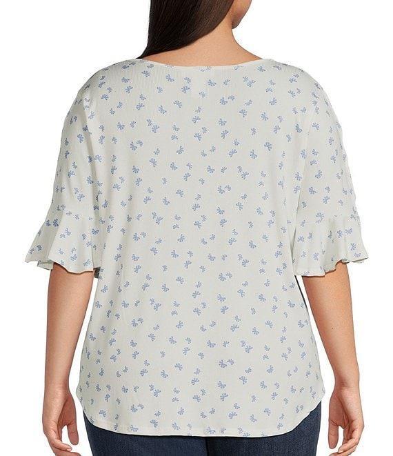 Moa Moa Plus Size Printed Ruffle Sleeve Top Product Image