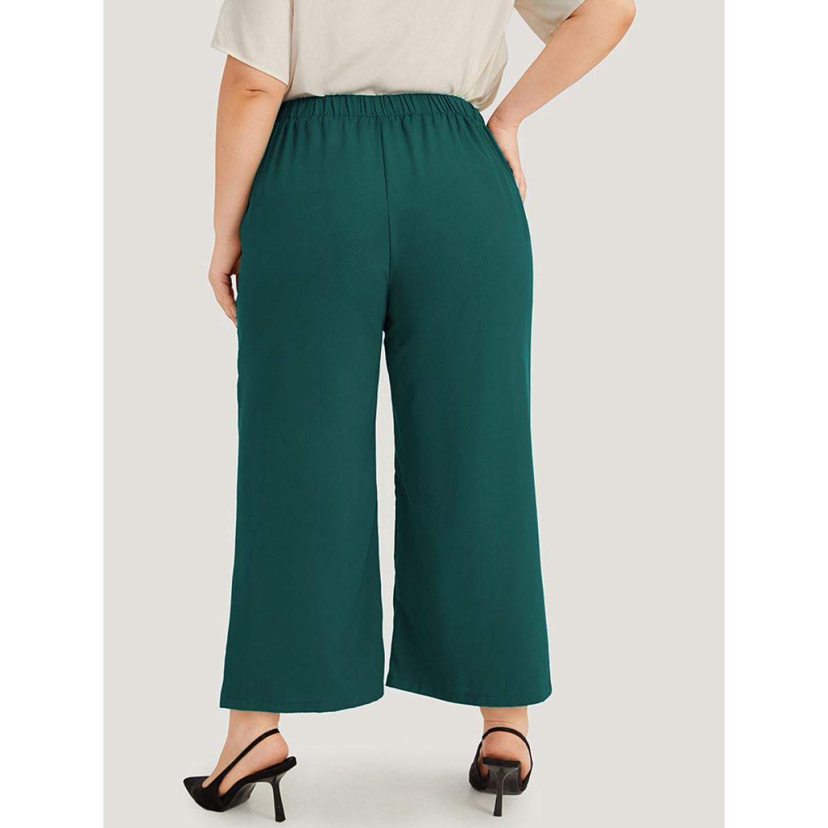 Plus Size Solid Pleated Button Detail Straight Leg Pants Women ArmyGreen Office Straight Leg High Rise Work Pants BloomChic 14-16/1X Product Image