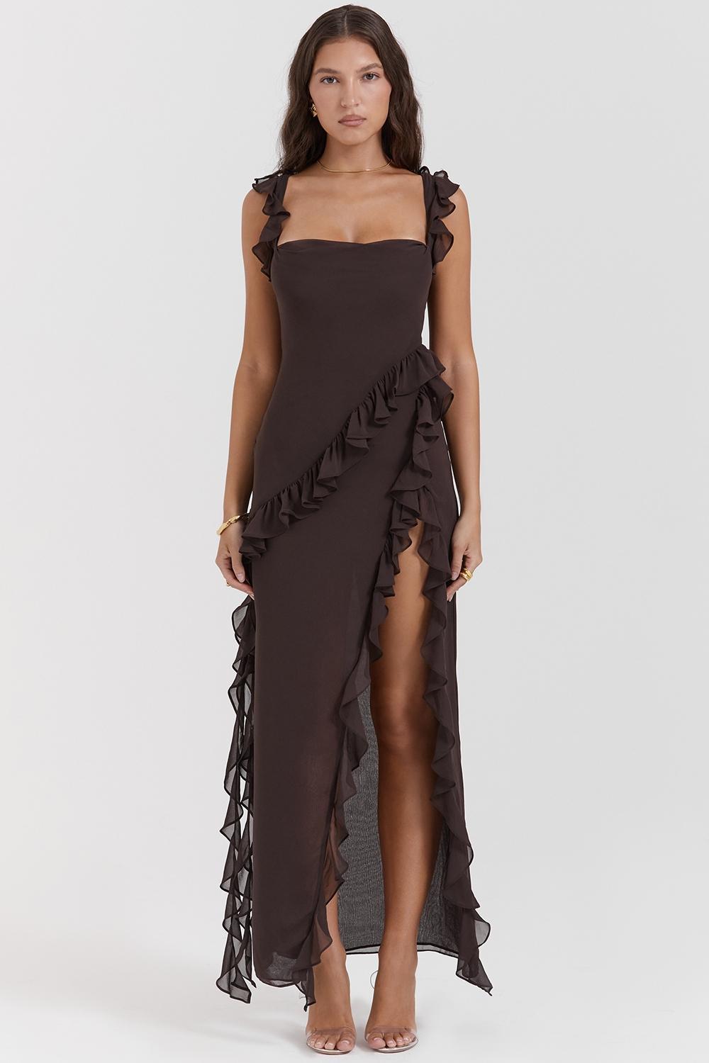 Ariela Mulberry Ruffle Maxi Dress Product Image