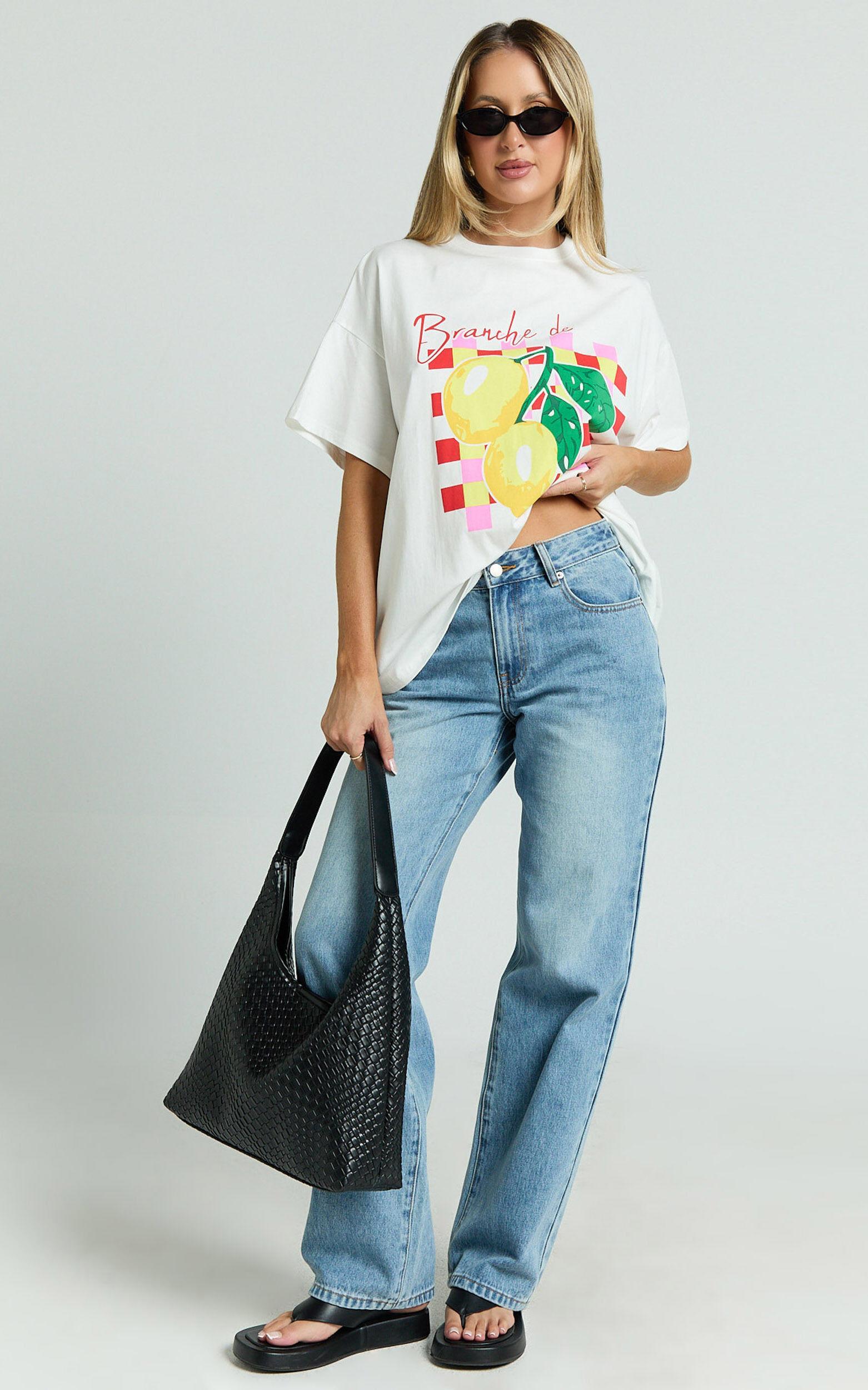 Fiona Top - Oversized Lemons Print T-Shirt in White Product Image