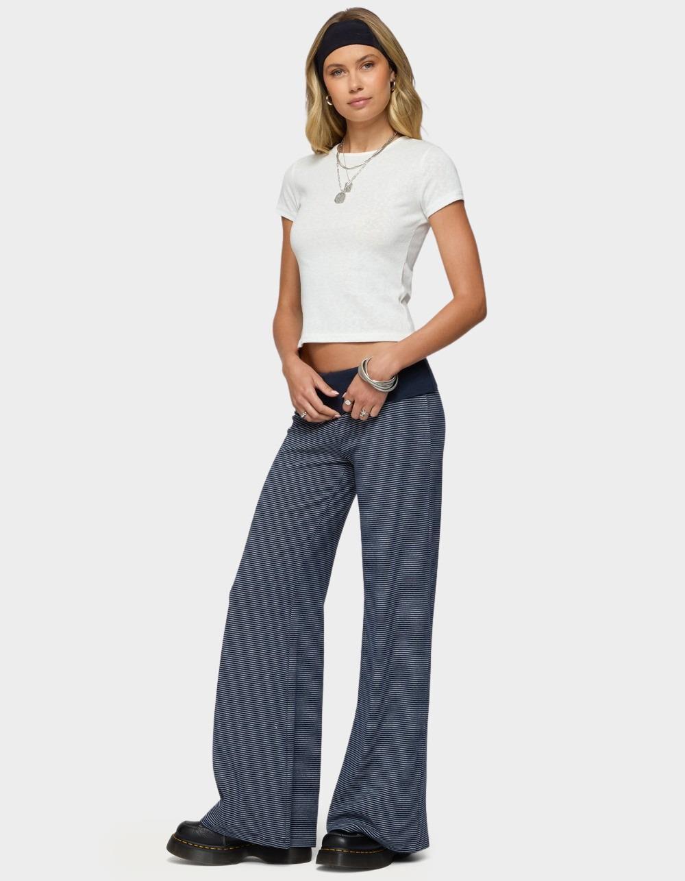 EDIKTED Amarna Striped Fold Over Pants - NAVY Product Image