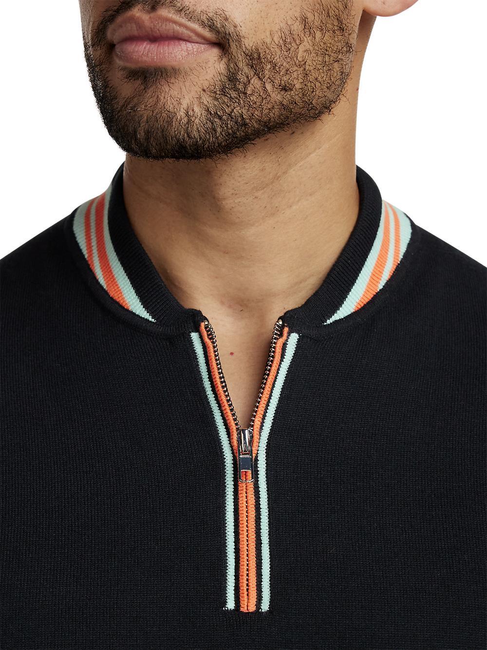 Cotton Quarter Zip Crew Neck Sweater - Black Product Image