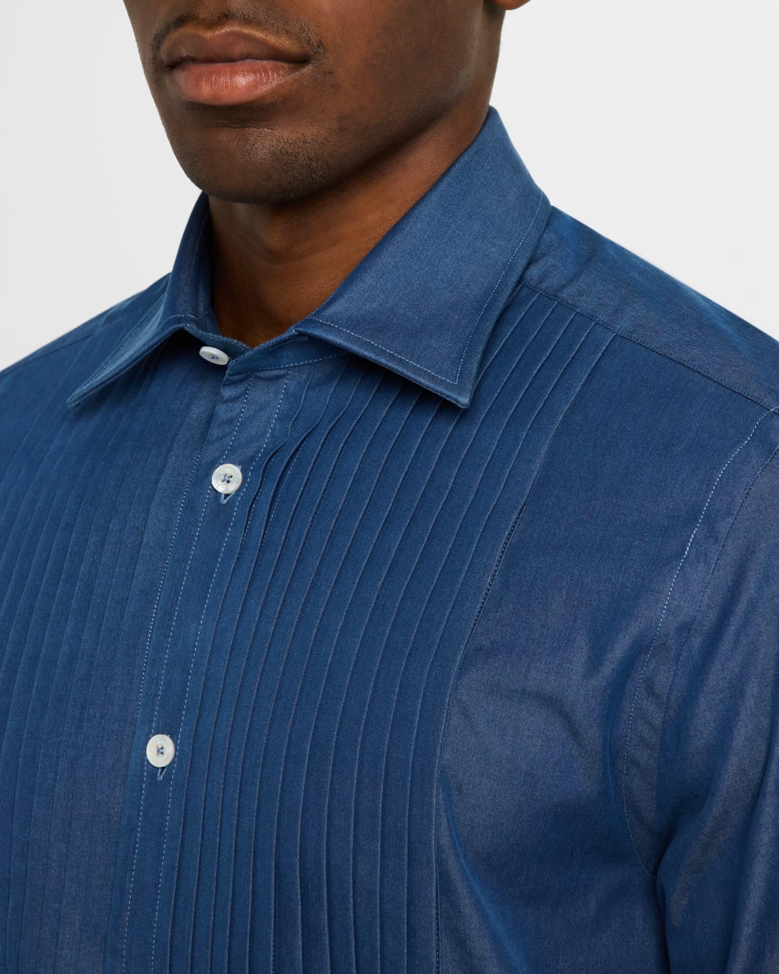 Men's Cotton Chambray Bib-Front Dress Shirt Product Image