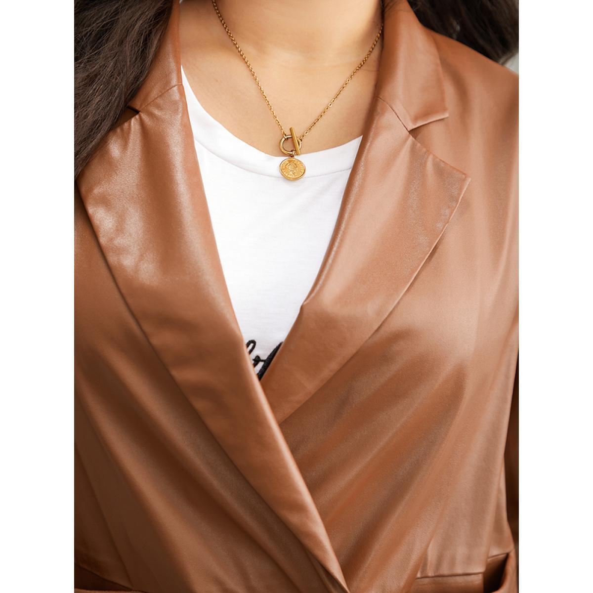 Plus Size Lapel Collar Pocket Button Up Blazer Tan Women Dailywear Plain Plain Sleeve Long Sleeve Lapel Collar 22-24/3X Pocket Casual Blazers BloomChic Product Image