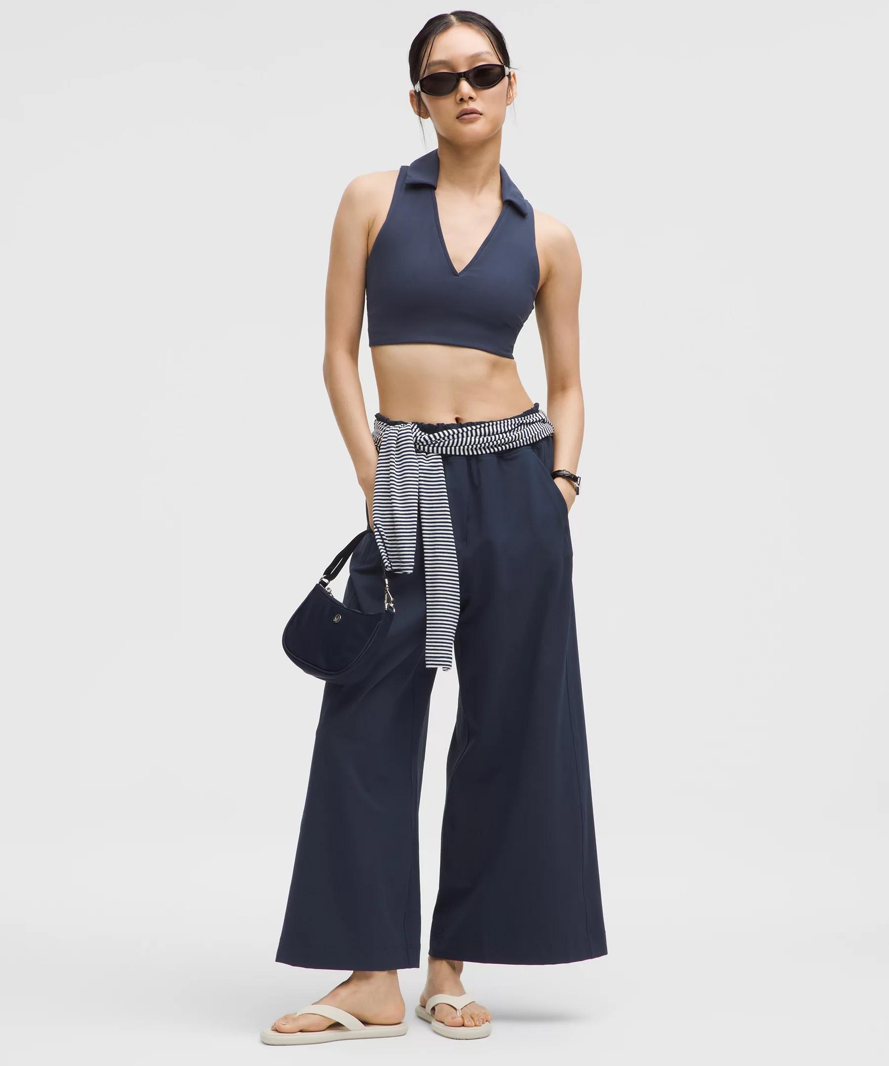 Stretch Woven Ruffle-Waist Wide-Leg Cropped Pant Product Image