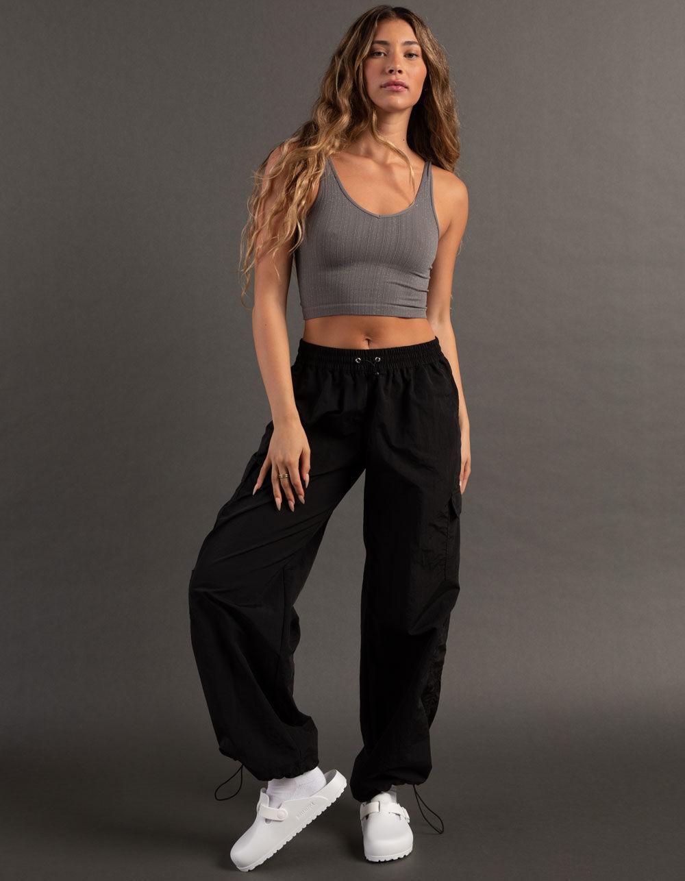 FULL TILT Seamless Lurex V-Neck Womens Rib Tank Top - GRAY Product Image