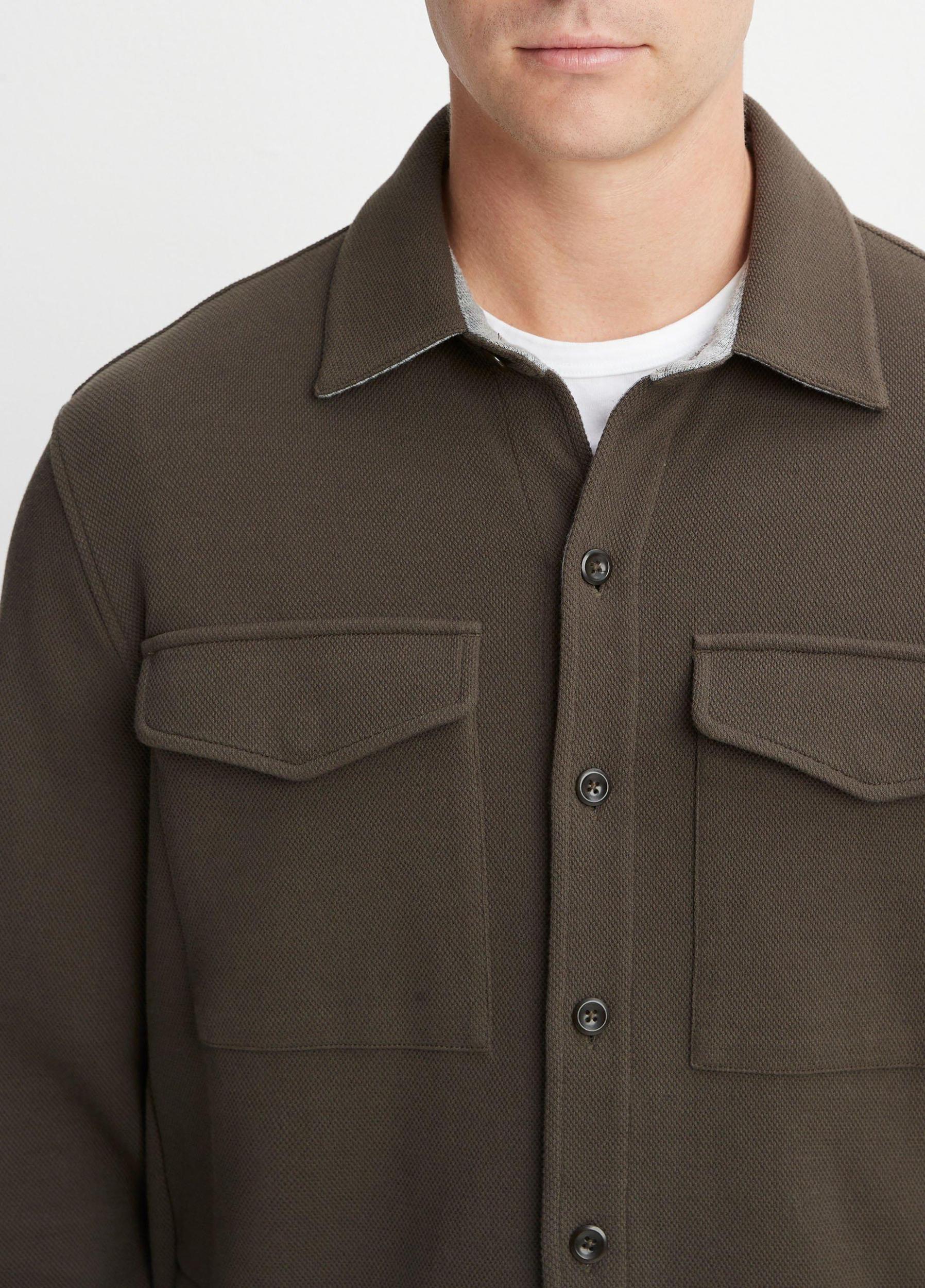 Mens Double-Knit Cotton-Blend Piqu Shirt Jacket, Black/medium Heather Grey, Size L Vince Product Image