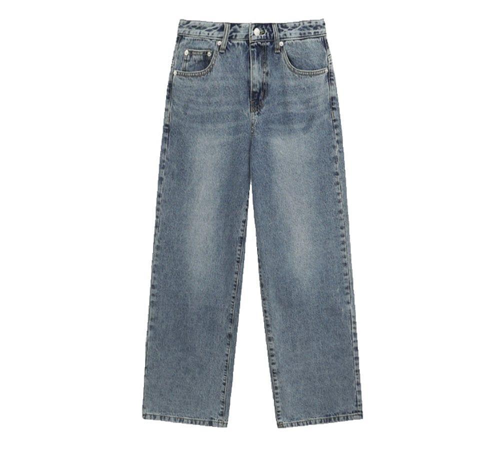 RT No. 11732 BLUE WIDE STRAIGHT DENIM JEANS Product Image
